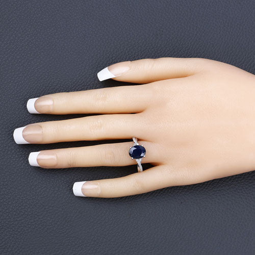 Bids.com 3.28 Carat Genuine Blue Sapphire and White Diamond 14K White Gold Ring Rings Bisque size 6.00,size 7.00,size 8.00