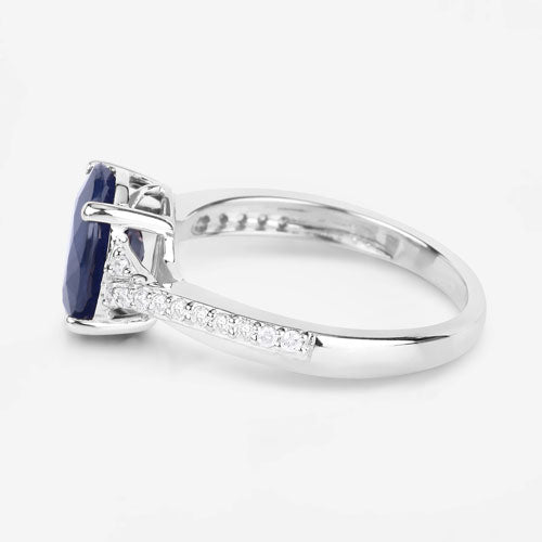 Bids.com 3.28 Carat Genuine Blue Sapphire and White Diamond 14K White Gold Ring Rings White Smoke size 6.00,size 7.00,size 8.00