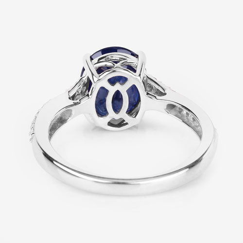 Bids.com 3.28 Carat Genuine Blue Sapphire and White Diamond 14K White Gold Ring Rings White Smoke size 6.00,size 7.00,size 8.00