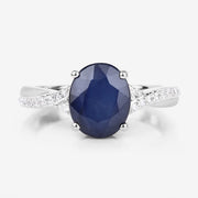 Bids.com 3.28 Carat Genuine Blue Sapphire and White Diamond 14K White Gold Ring Rings White Smoke size 6.00,size 7.00,size 8.00
