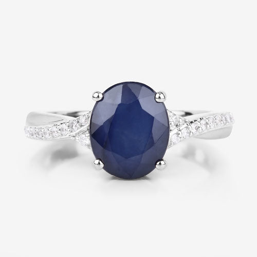 Bids.com 3.28 Carat Genuine Blue Sapphire and White Diamond 14K White Gold Ring Rings White Smoke size 6.00,size 7.00,size 8.00