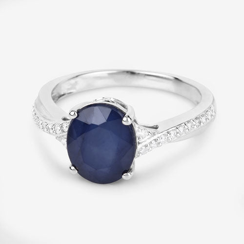 Bids.com 3.28 Carat Genuine Blue Sapphire and White Diamond 14K White Gold Ring Rings White Smoke size 6.00,size 7.00,size 8.00