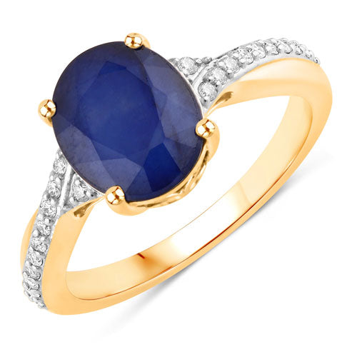 Bids.com 3.28 Carat Genuine Blue Sapphire and White Diamond 14K Yellow Gold Ring Rings White Smoke size 6.00,size 7.00,size 8.00