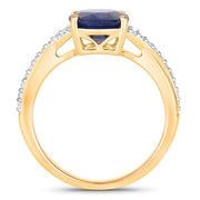 Bids.com 3.28 Carat Genuine Blue Sapphire and White Diamond 14K Yellow Gold Ring Rings White Smoke size 6.00,size 7.00,size 8.00