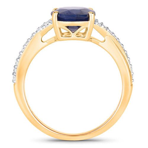 Bids.com 3.28 Carat Genuine Blue Sapphire and White Diamond 14K Yellow Gold Ring Rings White Smoke size 6.00,size 7.00,size 8.00