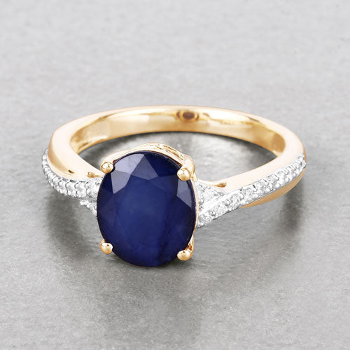 Bids.com 3.28 Carat Genuine Blue Sapphire and White Diamond 14K Yellow Gold Ring Rings Gray size 6.00,size 7.00,size 8.00