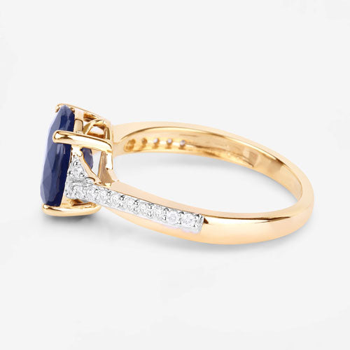 Bids.com 3.28 Carat Genuine Blue Sapphire and White Diamond 14K Yellow Gold Ring Rings White Smoke size 6.00,size 7.00,size 8.00
