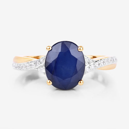 Bids.com 3.28 Carat Genuine Blue Sapphire and White Diamond 14K Yellow Gold Ring Rings White Smoke size 6.00,size 7.00,size 8.00