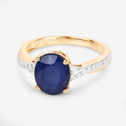 Bids.com 3.28 Carat Genuine Blue Sapphire and White Diamond 14K Yellow Gold Ring Rings White Smoke size 6.00,size 7.00,size 8.00
