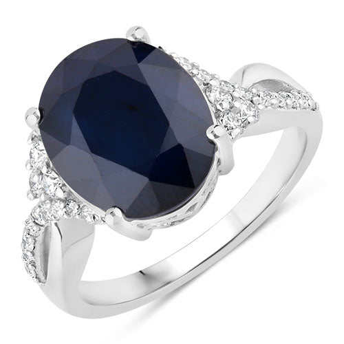 Bids.com 6.54 Carat Genuine Blue Sapphire and White Diamond 14K White Gold Ring Rings White Smoke size 6.00,size 7.00,size 8.00