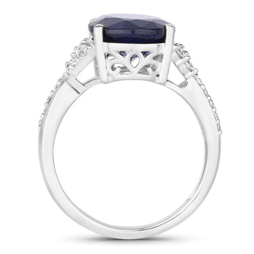 Bids.com 6.54 Carat Genuine Blue Sapphire and White Diamond 14K White Gold Ring Rings White Smoke size 6.00,size 7.00,size 8.00