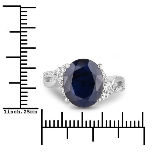 Bids.com 6.54 Carat Genuine Blue Sapphire and White Diamond 14K White Gold Ring Rings White Smoke size 6.00,size 7.00,size 8.00