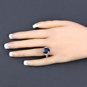 Bids.com 6.54 Carat Genuine Blue Sapphire and White Diamond 14K White Gold Ring Rings Peach Puff size 6.00,size 7.00,size 8.00