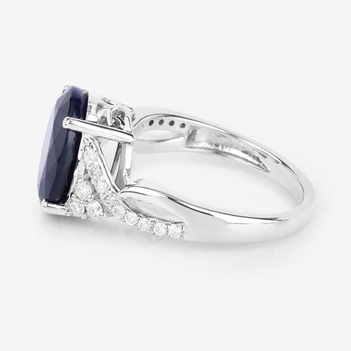 Bids.com 6.54 Carat Genuine Blue Sapphire and White Diamond 14K White Gold Ring Rings White Smoke size 6.00,size 7.00,size 8.00