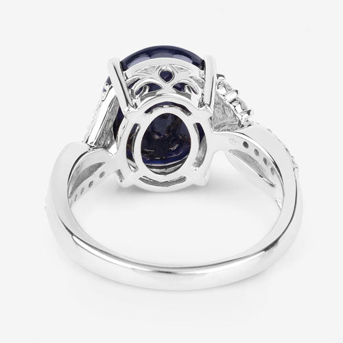 Bids.com 6.54 Carat Genuine Blue Sapphire and White Diamond 14K White Gold Ring Rings White Smoke size 6.00,size 7.00,size 8.00