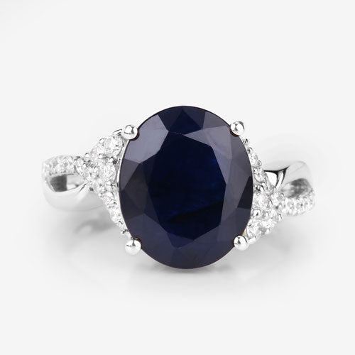 Bids.com 6.54 Carat Genuine Blue Sapphire and White Diamond 14K White Gold Ring Rings Lavender size 6.00,size 7.00,size 8.00