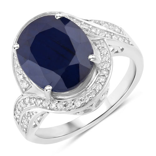 Bids.com 6.52 Carat Genuine Blue Sapphire and White Diamond 14K White Gold Ring Rings White Smoke size 6.00,size 7.00,size 8.00