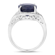 Bids.com 6.52 Carat Genuine Blue Sapphire and White Diamond 14K White Gold Ring Rings White Smoke size 6.00,size 7.00,size 8.00