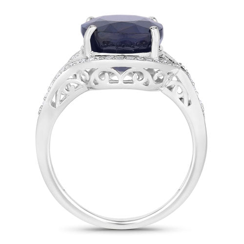 Bids.com 6.52 Carat Genuine Blue Sapphire and White Diamond 14K White Gold Ring Rings White Smoke size 6.00,size 7.00,size 8.00