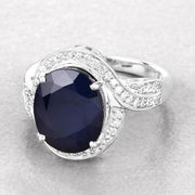 Bids.com 6.52 Carat Genuine Blue Sapphire and White Diamond 14K White Gold Ring Rings Light Gray size 6.00,size 7.00,size 8.00