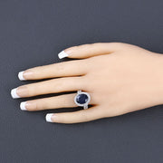 Bids.com 6.52 Carat Genuine Blue Sapphire and White Diamond 14K White Gold Ring Rings Peach Puff size 6.00,size 7.00,size 8.00
