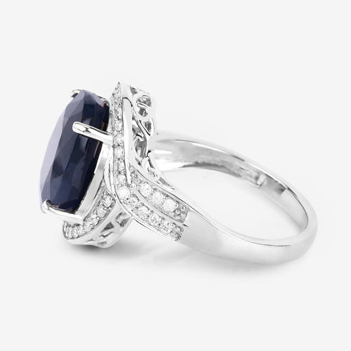 Bids.com 6.52 Carat Genuine Blue Sapphire and White Diamond 14K White Gold Ring Rings White Smoke size 6.00,size 7.00,size 8.00
