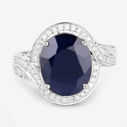 Bids.com 6.52 Carat Genuine Blue Sapphire and White Diamond 14K White Gold Ring Rings White Smoke size 6.00,size 7.00,size 8.00