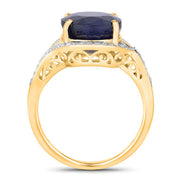 Bids.com 6.52 Carat Genuine Blue Sapphire and White Diamond 14K Yellow Gold Ring Rings White Smoke size 6.00,size 7.00,size 8.00