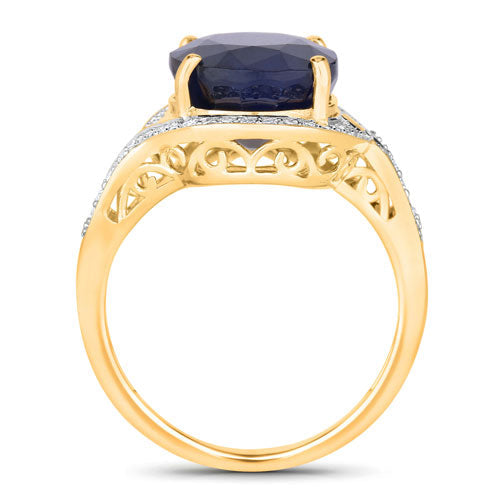 Bids.com 6.52 Carat Genuine Blue Sapphire and White Diamond 14K Yellow Gold Ring Rings White Smoke size 6.00,size 7.00,size 8.00