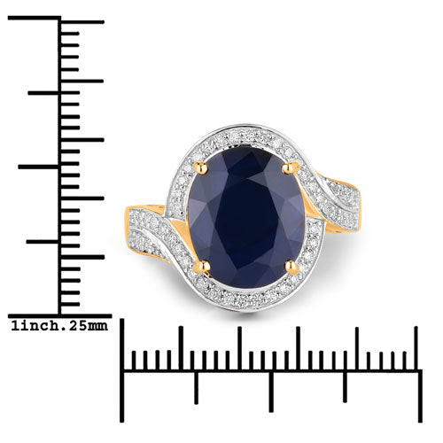 Bids.com 6.52 Carat Genuine Blue Sapphire and White Diamond 14K Yellow Gold Ring Rings White Smoke size 6.00,size 7.00,size 8.00