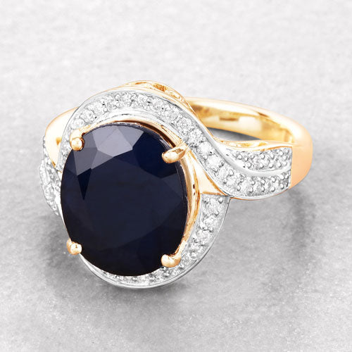 Bids.com 6.52 Carat Genuine Blue Sapphire and White Diamond 14K Yellow Gold Ring Rings Gray size 6.00,size 7.00,size 8.00
