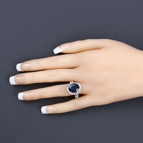 Bids.com 6.52 Carat Genuine Blue Sapphire and White Diamond 14K Yellow Gold Ring Rings Wheat size 6.00,size 7.00,size 8.00