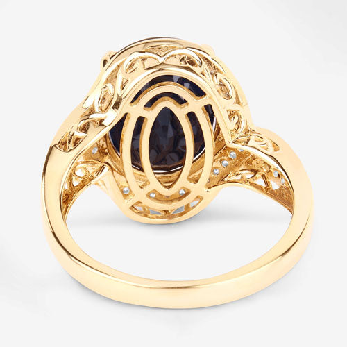 Bids.com 6.52 Carat Genuine Blue Sapphire and White Diamond 14K Yellow Gold Ring Rings White Smoke size 6.00,size 7.00,size 8.00