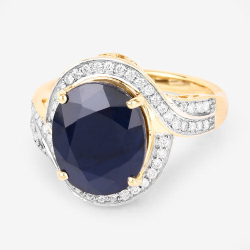 Bids.com 6.52 Carat Genuine Blue Sapphire and White Diamond 14K Yellow Gold Ring Rings White Smoke size 6.00,size 7.00,size 8.00