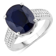 Bids.com 6.49 Carat Genuine Blue Sapphire and White Diamond 14K White Gold Ring Rings White Smoke size 6.00,size 7.00,size 8.00