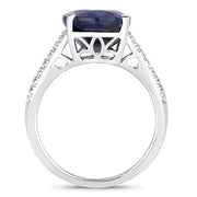 Bids.com 6.49 Carat Genuine Blue Sapphire and White Diamond 14K White Gold Ring Rings White Smoke size 6.00,size 7.00,size 8.00