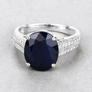Bids.com 6.49 Carat Genuine Blue Sapphire and White Diamond 14K White Gold Ring Rings Light Gray size 6.00,size 7.00,size 8.00