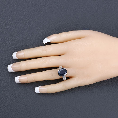 Bids.com 6.49 Carat Genuine Blue Sapphire and White Diamond 14K White Gold Ring Rings Wheat size 6.00,size 7.00,size 8.00