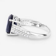 Bids.com 6.49 Carat Genuine Blue Sapphire and White Diamond 14K White Gold Ring Rings White Smoke size 6.00,size 7.00,size 8.00