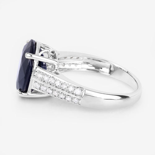 Bids.com 6.49 Carat Genuine Blue Sapphire and White Diamond 14K White Gold Ring Rings White Smoke size 6.00,size 7.00,size 8.00