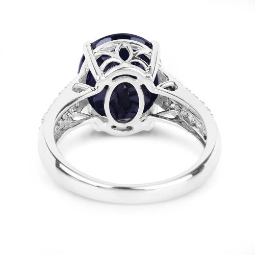 Bids.com 6.49 Carat Genuine Blue Sapphire and White Diamond 14K White Gold Ring Rings White Smoke size 6.00,size 7.00,size 8.00