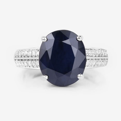 Bids.com 6.49 Carat Genuine Blue Sapphire and White Diamond 14K White Gold Ring Rings White Smoke size 6.00,size 7.00,size 8.00
