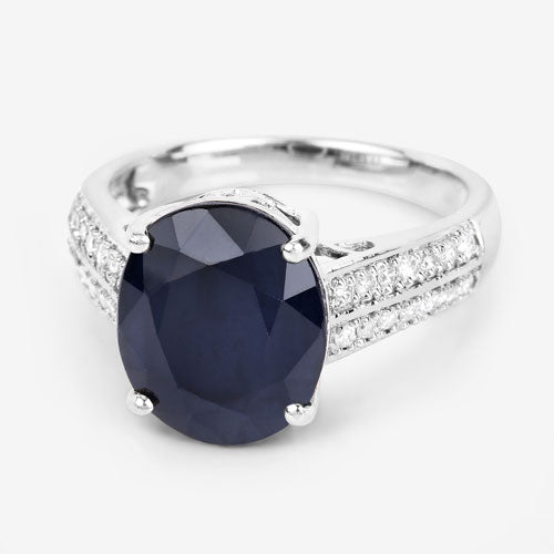 Bids.com 6.49 Carat Genuine Blue Sapphire and White Diamond 14K White Gold Ring Rings Lavender size 6.00,size 7.00,size 8.00