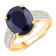 Bids.com 6.49 Carat Genuine Blue Sapphire and White Diamond 14K Yellow Gold Ring Rings White Smoke size 6.00,size 7.00,size 8.00
