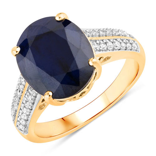 Bids.com 6.49 Carat Genuine Blue Sapphire and White Diamond 14K Yellow Gold Ring Rings White Smoke size 6.00,size 7.00,size 8.00