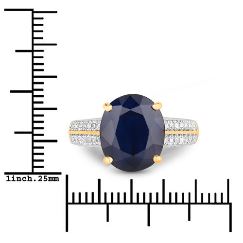 Bids.com 6.49 Carat Genuine Blue Sapphire and White Diamond 14K Yellow Gold Ring Rings White Smoke size 6.00,size 7.00,size 8.00