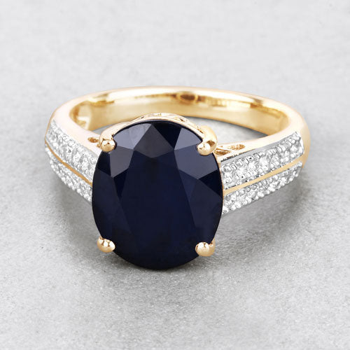 Bids.com 6.49 Carat Genuine Blue Sapphire and White Diamond 14K Yellow Gold Ring Rings Light Gray size 6.00,size 7.00,size 8.00