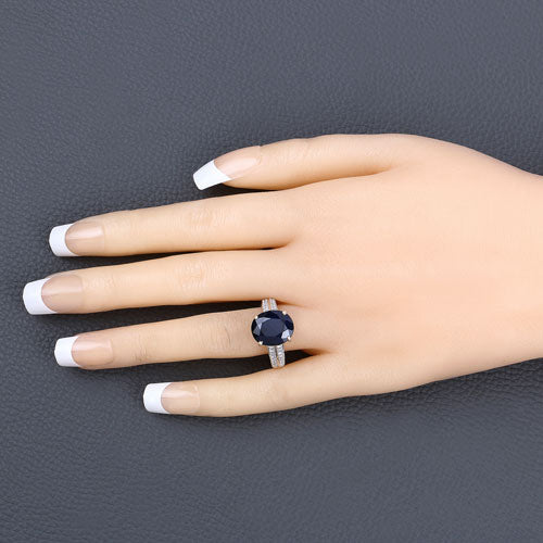 Bids.com 6.49 Carat Genuine Blue Sapphire and White Diamond 14K Yellow Gold Ring Rings Peach Puff size 6.00,size 7.00,size 8.00