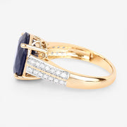Bids.com 6.49 Carat Genuine Blue Sapphire and White Diamond 14K Yellow Gold Ring Rings White Smoke size 6.00,size 7.00,size 8.00