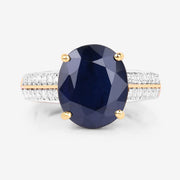 Bids.com 6.49 Carat Genuine Blue Sapphire and White Diamond 14K Yellow Gold Ring Rings White Smoke size 6.00,size 7.00,size 8.00